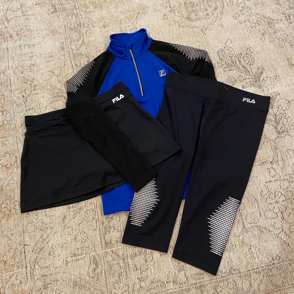 Women’s Fila Reflective Running Set (jacket, capri’s, skirt all Size M)